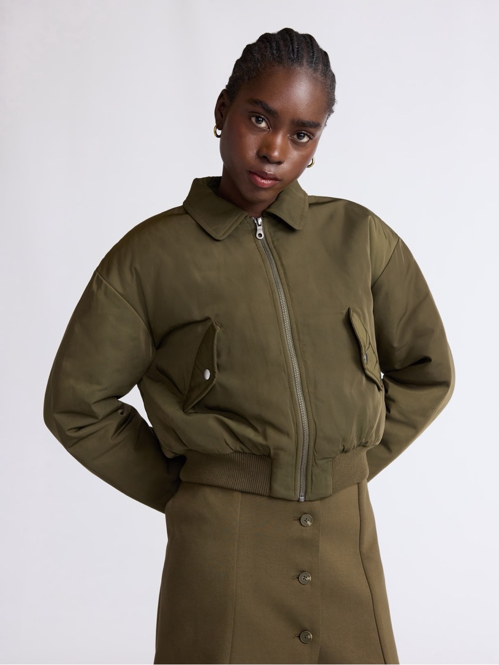 Scoop Olive Bomber Jacket for Women